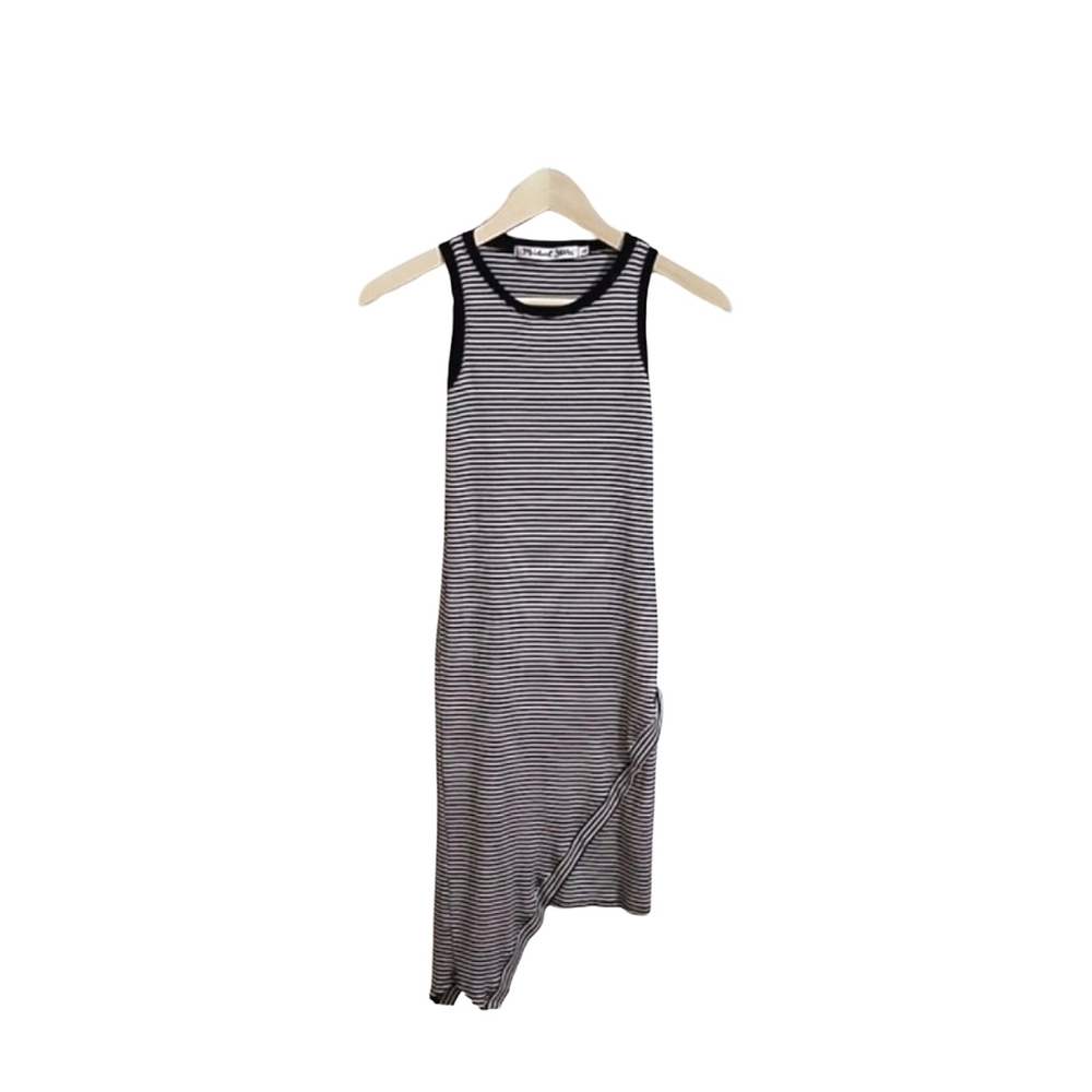 Michael Stars Amalfi Stripe Black & Gray Sleeveless Ribbed Midi Tank Dress
